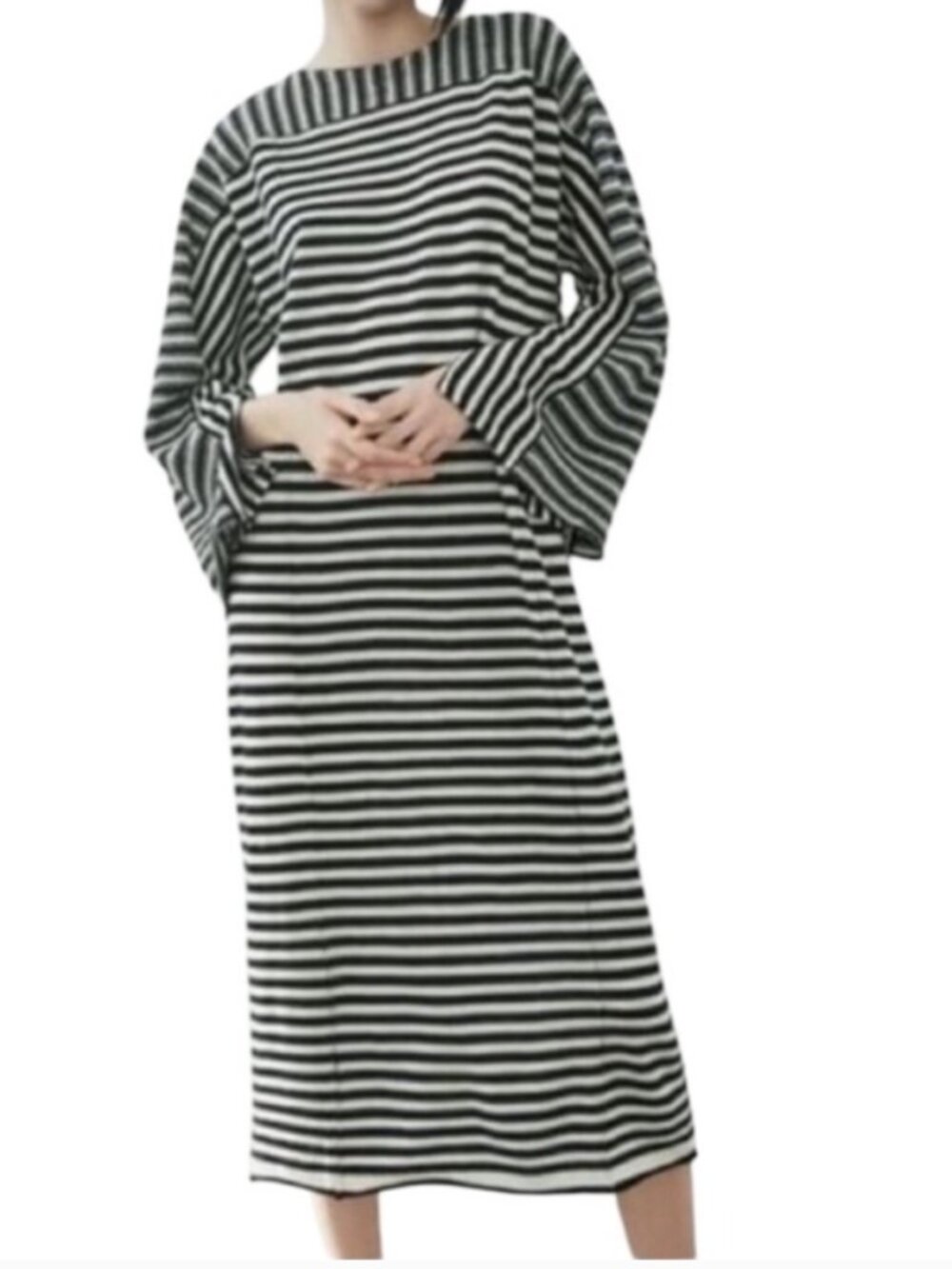 Zara 100% Wool Black White Striped Midi Sweater Dress Size S NWT
